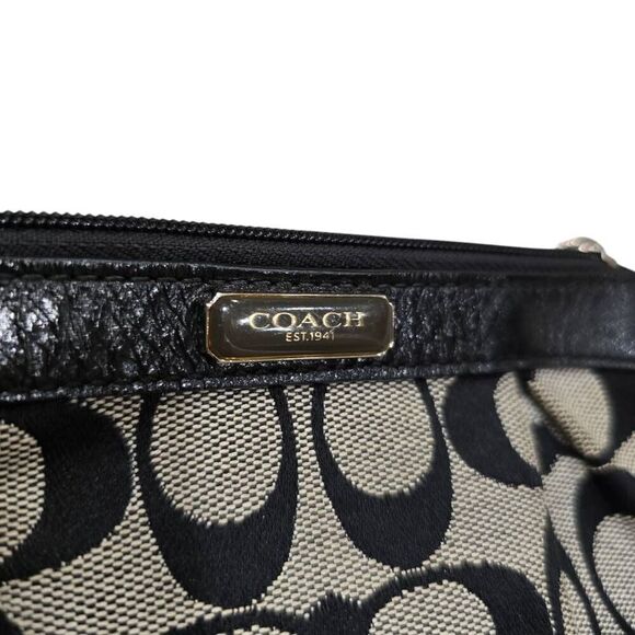 Coach Signature Womens Gray Black Canvas Leather Trim Monogram Designer Wristlet - Picture 4 of 6